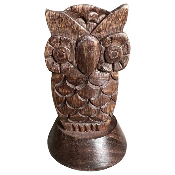 Handcarved Wooden Owl Eye Glasses Holder Stand Detailed 4.75" tall x 3" wide - Picture 4 of 11